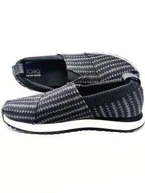 TOMS Black Gray Woven Slip-On Sneakers Women’s Size 11 Textile Comfort Shoes
